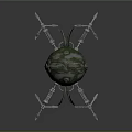 Green Spherical Mechanical Creature With Robotic Legs And Decorative Details