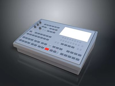 Gray Electronic Control Panel With Multiple Buttons Knobs Red Button And Display Screen 3d model