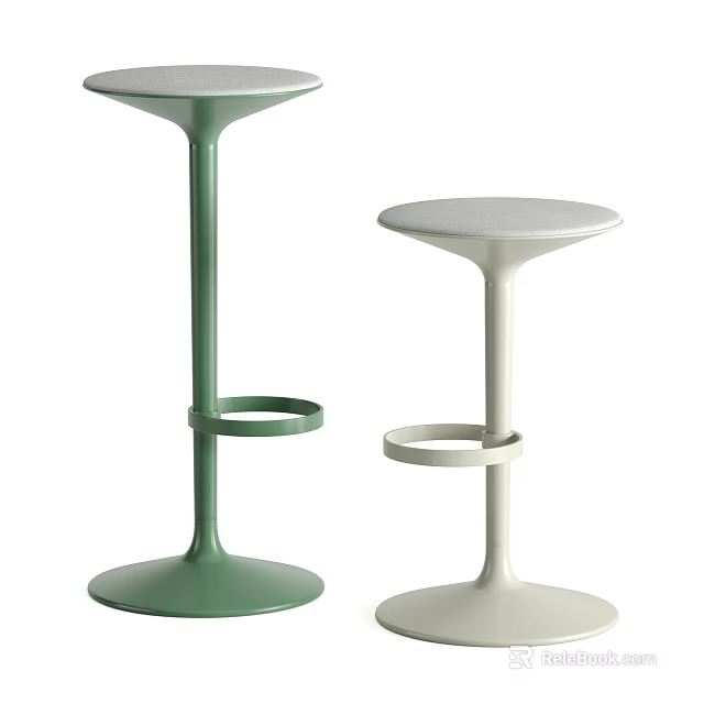 Modern Green And White Bar Stools With Round Base And Ring Footrest 3d model