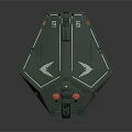 Sleek Green Geometric Spaceship With Red Accents For Cosmic Exploration Missions