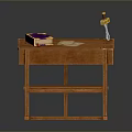 Wooden Study Desk And Bench Furniture With Book Bread And Items