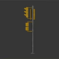 Yellow Traffic Light Structure With Metal Pole And Multiple Signal Lights