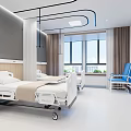 Modern Hospital Outpatient Clinic Interior With Medical Beds Blue Chairs Windows Curtains And TV