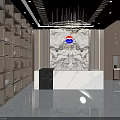 Elegant Tobacco And Alcohol Store Interior With Wooden Display Shelves Marble Backdrop And Front Counter