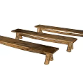 Three Rustic Wooden Leisure Chairs With Natural Wood Grain And Cylindrical Legs