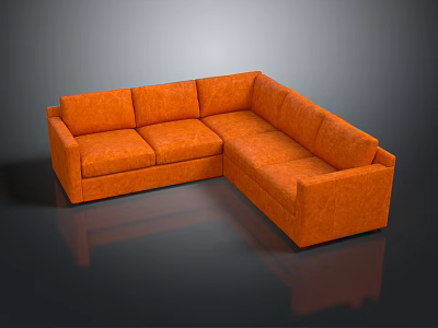 Orange L shaped sofa as modern furniture piece with sleek design 3d model