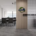 Modern Public Office Area Design With Glass Partition Meeting Space Company Logo And Office Furniture