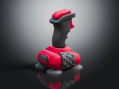 Red And Black Joystick Controller With Handle Grip Base And Control Buttons 3d model
