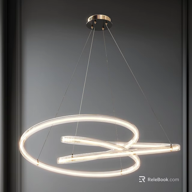 Modern Curved Ring LED Chandelier With Sleek Metal Frame And Bright Illumination 3d model 