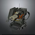 Mechanical Weapon with Metal Components Red Yellow Details 3D Rendered Industrial Design