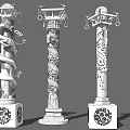 Elaborately Carved Decorative Pillars With Dragon Patterns And Ornamental Tops Bases
