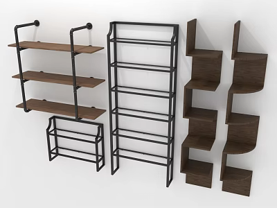 Modern Wooden And Metal Shelving Furniture With Wall Mounted And Standing Storage Designs 3d model