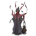 Mystical Fantasy Character With Pointed Hat Red Ribbons Dark Robe Carrying Basket