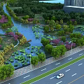 Charming Urban Waterside Garden Landscape With Lotus Pond Winding Paths And Lush Colorful Plants