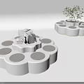 Modern Public Chairs Featuring Circular Seats Illuminated Edges Stack Of Books And Small Plant
