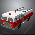 Red And White Cartoon Fire Truck Model With Red Emergency Lights On Top