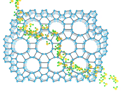 Grid Like Molecular Structure With Blue Framework And Green Yellow Particles 3d model