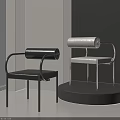 Modern Leisure Chairs With Black White Metal Frame And Cylindrical Backrest In Minimalist Interior