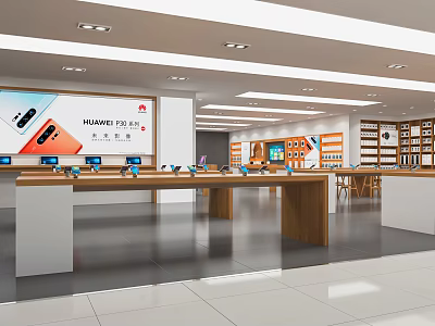 Modern Digital Store Interior Featuring Huawei P50 Pro Display Counter And Electronics Products 3d model