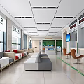 Modern Bank Lobby Interior With Seating Area Sofa Chairs Service Counters And Screens