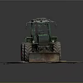 Green Vintage Tractor With Large Tires Red Rims And Front Loader 3d model