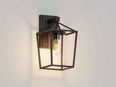 Modern Black Metal Frame Wall Sconce With Square Glass Shade And Warm Light 3d model