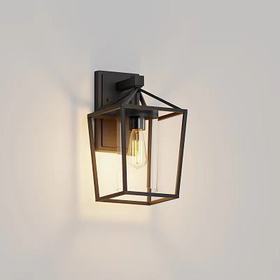 Modern Black Metal Frame Wall Sconce With Square Glass Shade And Warm Light 3d model