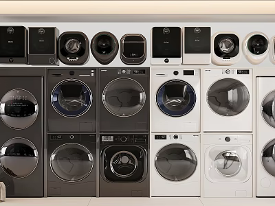 Various Styles of Modern Front Loading Washing Machines in Black and White Design 3d model