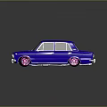 Vintage Blue Sedan With Pink Wheels Classic Design And Smooth Exterior