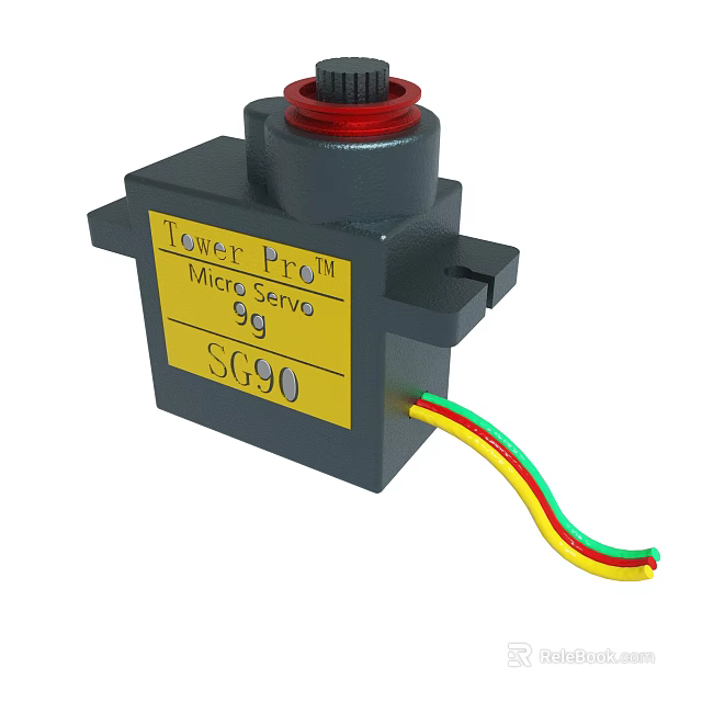 Tower Pro SG90 Micro Servo With Red Knob And Colored Wires 3d model