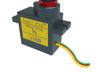 Tower Pro SG90 Micro Servo With Red Knob And Colored Wires 3d model