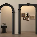 Black Arch And Rectangular Door Frame Components With Decorative Columns Wall Art And Wooden Floor 3d model