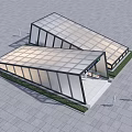 Modern Glass Facade Station With Sloped Roof And Entrance Sign In Plaza Area
