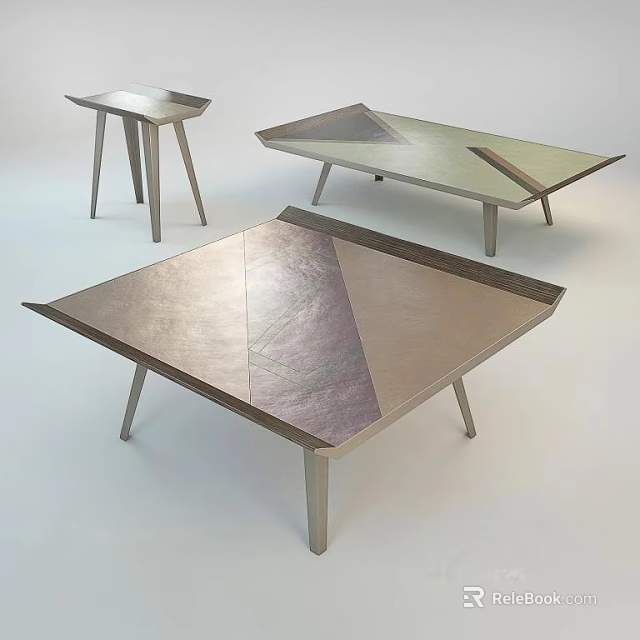Modern Coffee Table Designs With Geometric Patterns Sturdy Metal Frame And Metallic Finish 3d model 
