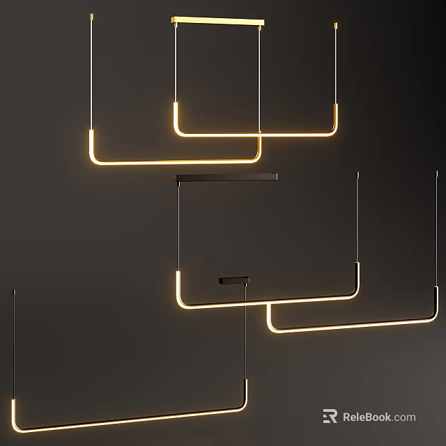 Modern Minimalist Geometric Pendant Lights With Warm Yellow LED Glow And Sleek Hanging Design 3d model 