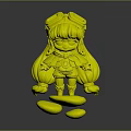 Cute Fantasy Creature Character With Pink Long Hair Goggles Wing Decorations On Green Stones