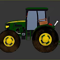 Green Agricultural Tractor Design With Yellow Wheels Muddy Tires And Cab