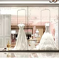 Elegant Bridal Shop Window Display With White Wedding Dresses On Mannequins