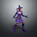 Game Movie Witch Character with Pointed Hat Purple Outfit Orange Hair Black Gloves Waist Pouch 3d model