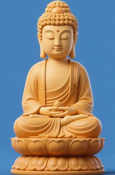 Man Sitting Against Blue Background With Hands Clasped Holding Ball In Palms 3d model