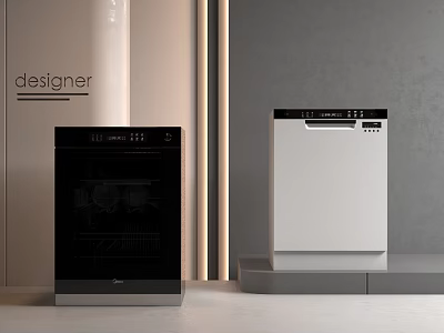 Modern Black Oven And White Dishwasher As Stylish Kitchen Appliances 3d model