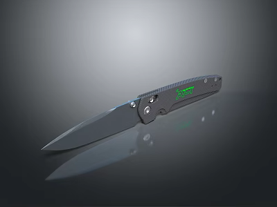 Folding Knife Weapon with Black Handle Green Logo and Sharp Blade Design 3d model