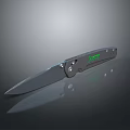 Folding Knife Weapon with Black Handle Green Logo and Sharp Blade Design 3d model