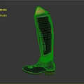 Black Knee High Boots With Orange Toe Cap And Decorative Stitching Design