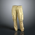 Khaki Cargo Pants With Multiple Pockets Straight Leg Casual Cotton Design 3d model