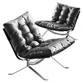 Modern Black Leather Leisure Chair with Padded Cushion and Metal Frame Design