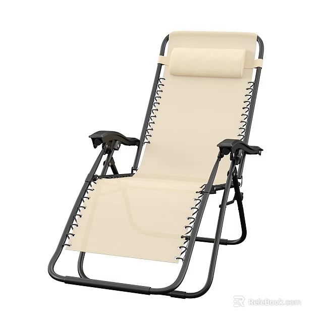 Comfortable Folding Lounge Chair With Metal Frame Canvas Seat And Armrests 3d model 