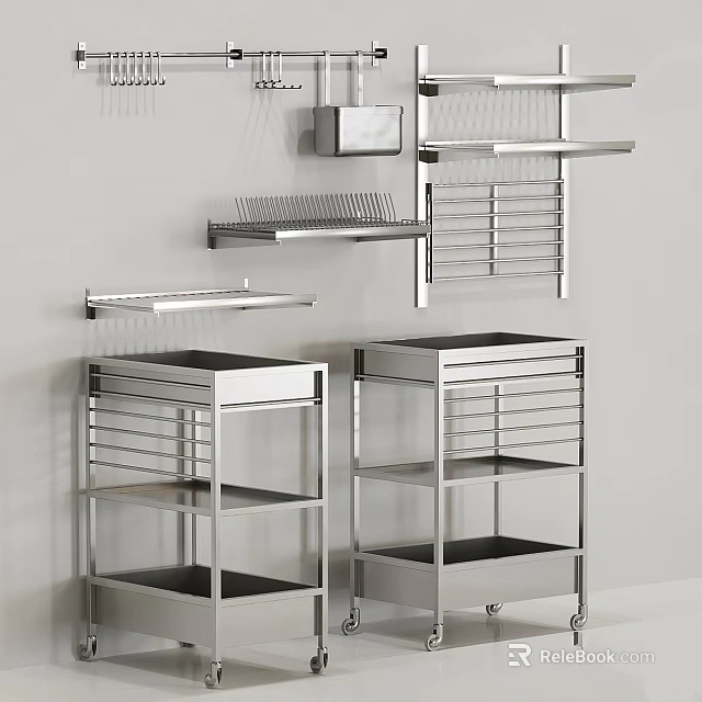 Stainless Steel Ornamental Shelf Combinations With Racks Shelves And Rolling Carts For Modern Kitchen 3d model 