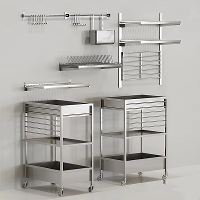 Stainless Steel Ornamental Shelf Combinations With Racks Shelves And Rolling Carts For Modern Kitchen 3d model