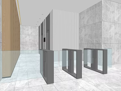 Modern Elevator Lobby Interior With Marble Walls Glass Railings And Floor Tiles 3d model
